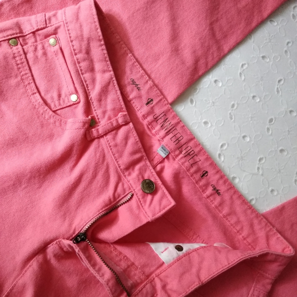 Jennifer Lopez Cropped Jeans Coral Pink Size 8 - Picture 7 of 9